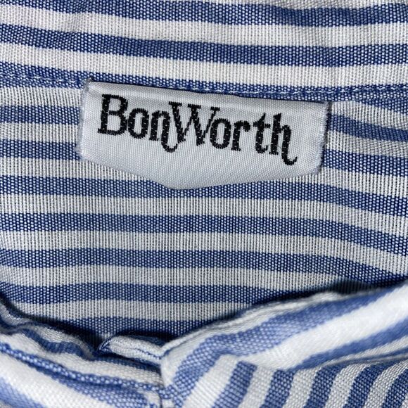 Vintage 90s BonWorth Blue White Vertical Stripe Flower Embroidered Top Sz XL - Picture 4 of 13